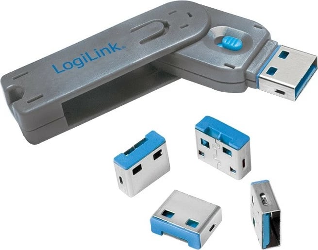 Set mbrojtës USB LogiLink AU0043 me çelës, 4 copë, Blu/Gri