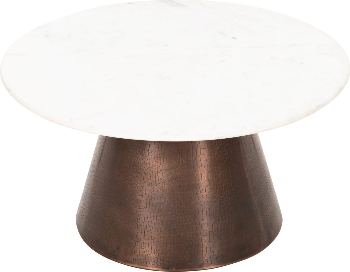 Tavolinë kafeje FODEN, sipërfaqe mermeri të bardhë, ngjyrë bakri antik, Φ77x40H cm