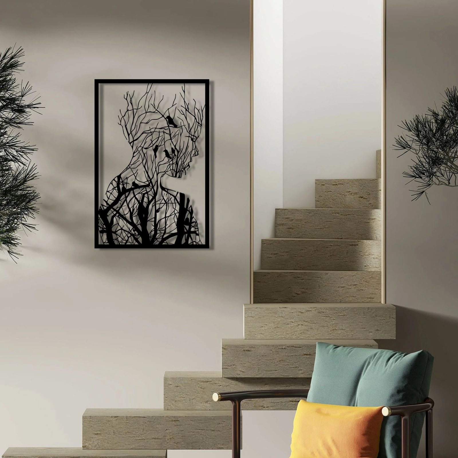 Aksesor dekorativ metalik për mur Wallity, Arakan, ngjyrë e zezë, 42x62cm