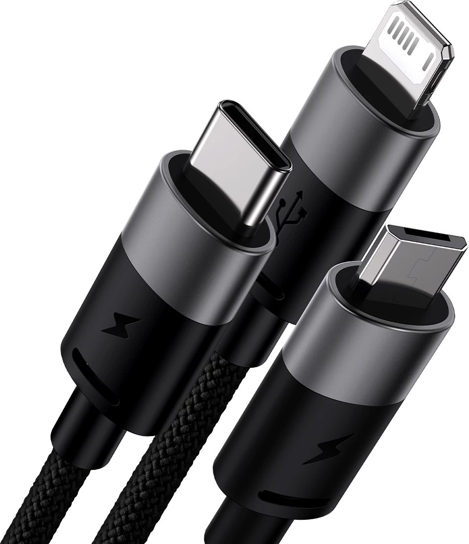 Kabllo 3-në-1 Baseus StarSpeed CAXS000001, 1.2m, USB-A në USB-C/Micro USB/Lightning, e zezë