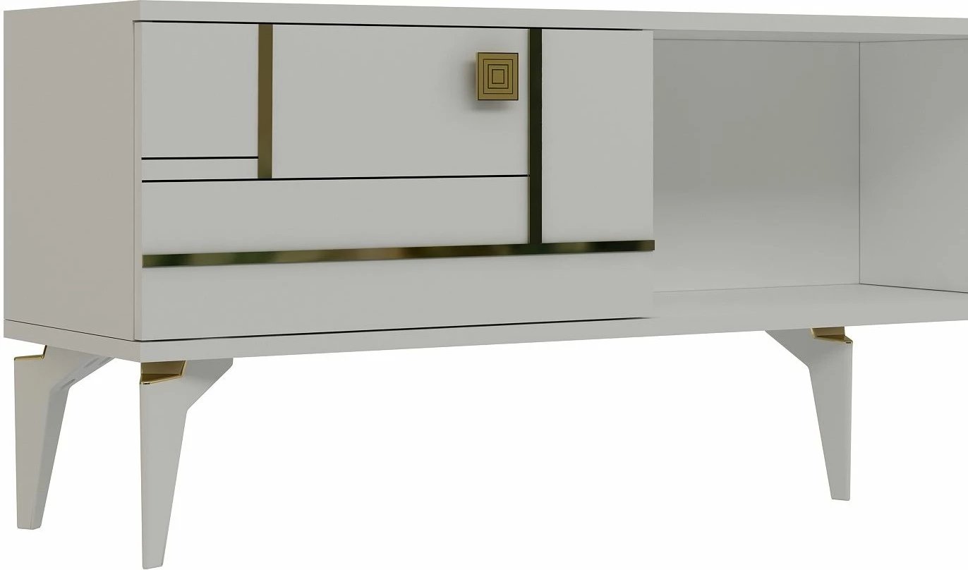 Komodë TV Skye Decor, e bardhë, e artë