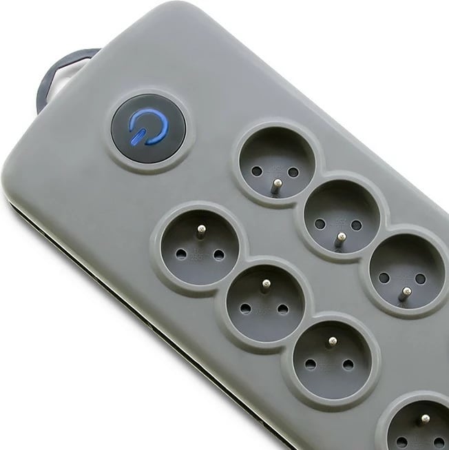 Kasë Qoltec 50162 me 8 dalje, Quick Switch, 2.5m, Gri
