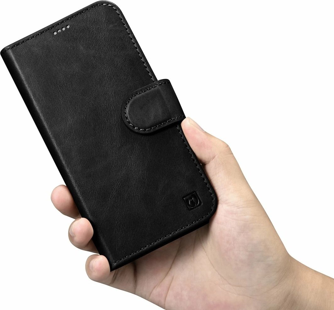 Mbështjellës iCarer Oil Wax Wallet Case 2in1 për iPhone 14, lëkurë natyrale, Anti-RFID, e zezë