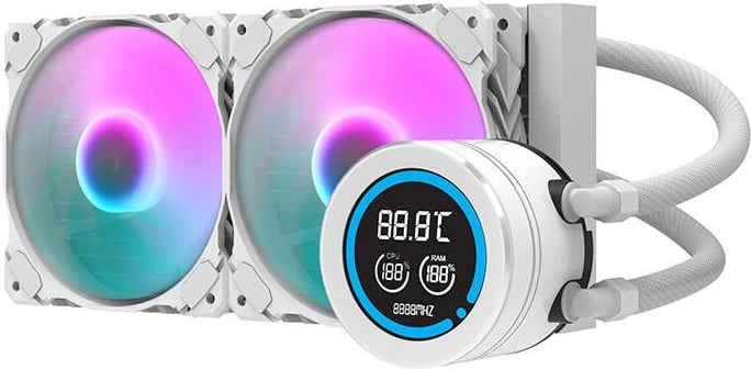 Kasë ftohje me ujë Darkflash DN-D240, 240mm, LCD, ARGB, e bardhë