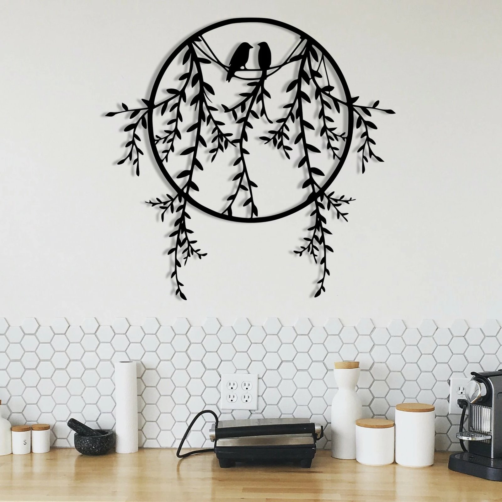 Aksesor dekorativ metalik për mur, Wallity Sirayet, ngjyrë e zezë, 45x44cm