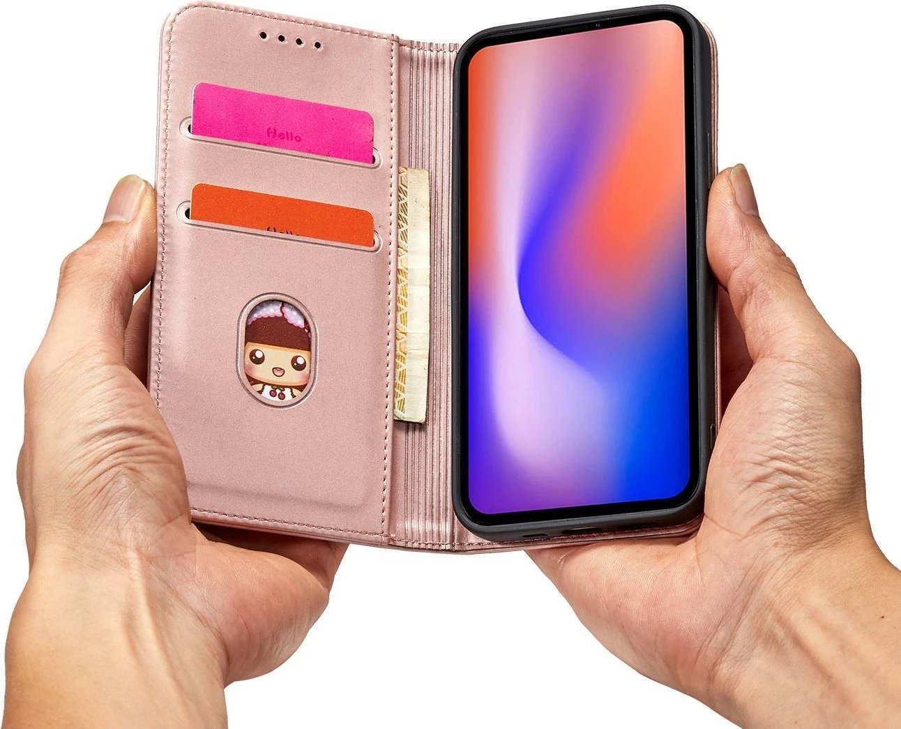 Mbështjellës Hurtel Magnet Card Case për iPhone 12 Pro, me portofol dhe qëndrim, Rozë