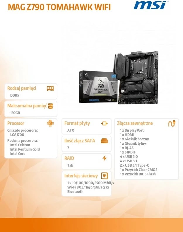 Pllakë amë MSI MAG Z790 TOMAHAWK WIFI, ATX, LGA1700, DDR5, WiFi, e zezë