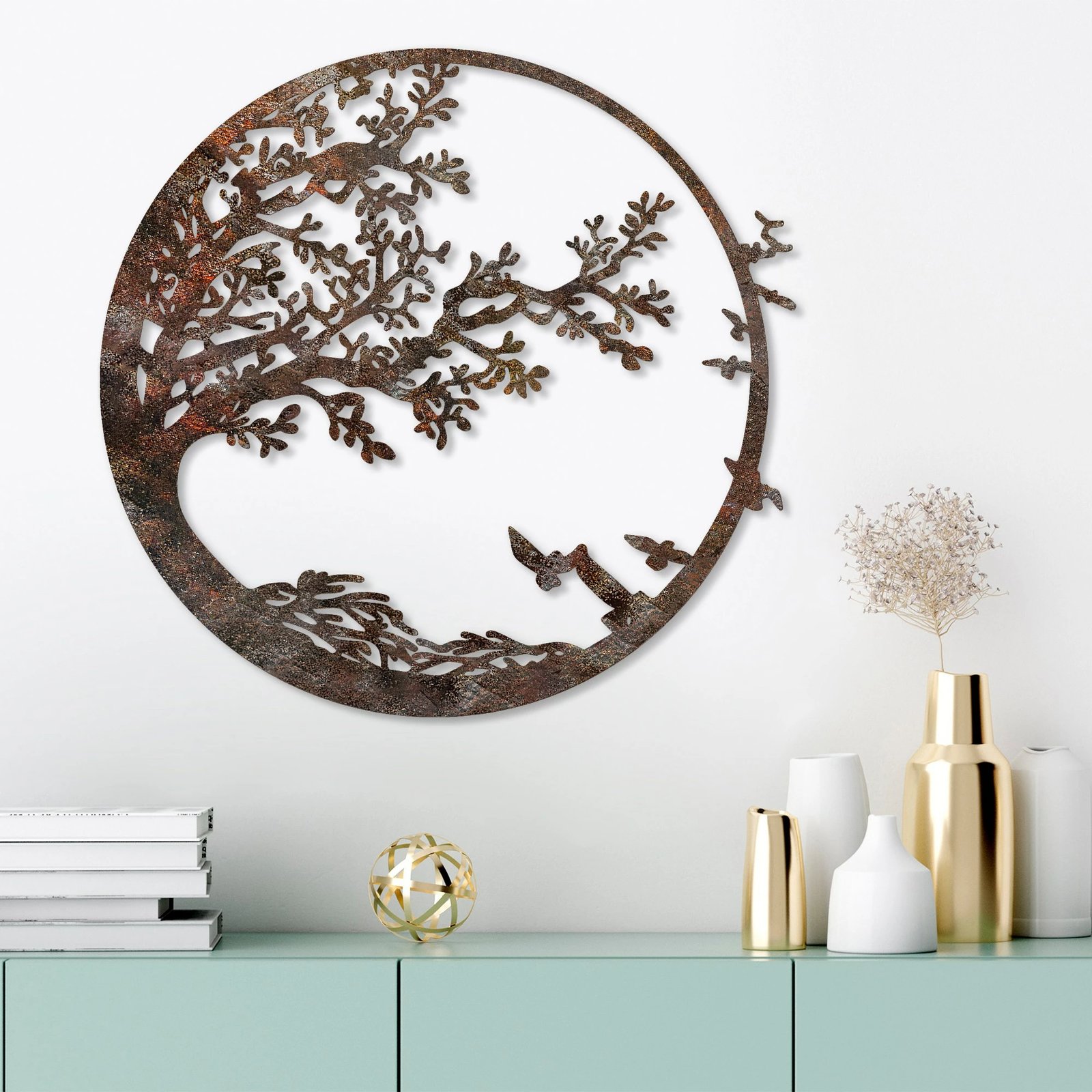 Aksesor dekorativ metalik për mur, Wallity, pemë me efekt të ndryshkur