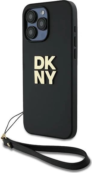 Mbështjellës DKNY Wrist Strap Stock Logo për iPhone 15 Pro Max, i zi