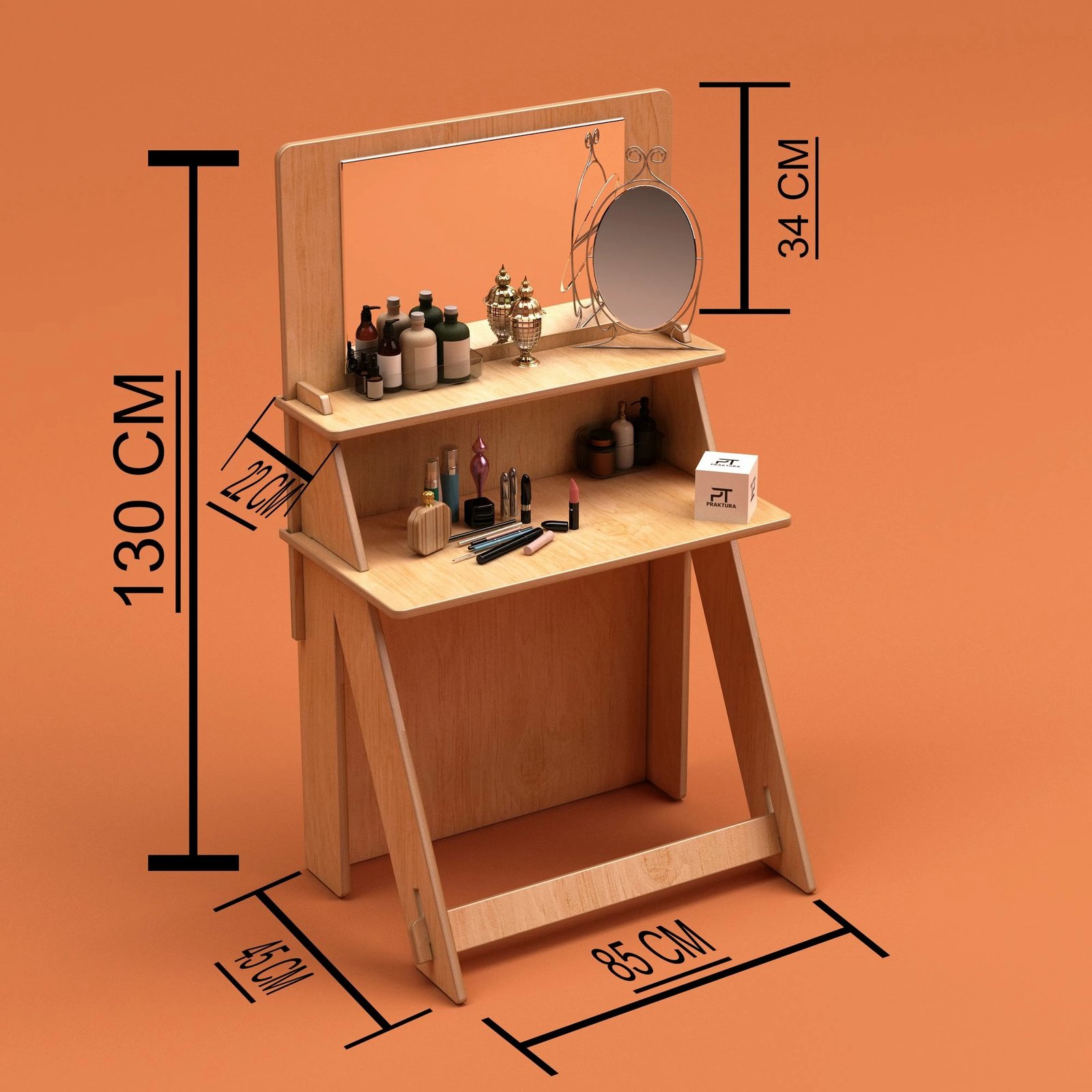 Tavolinë grimi Skye Decor, ngjyrë druri natyral