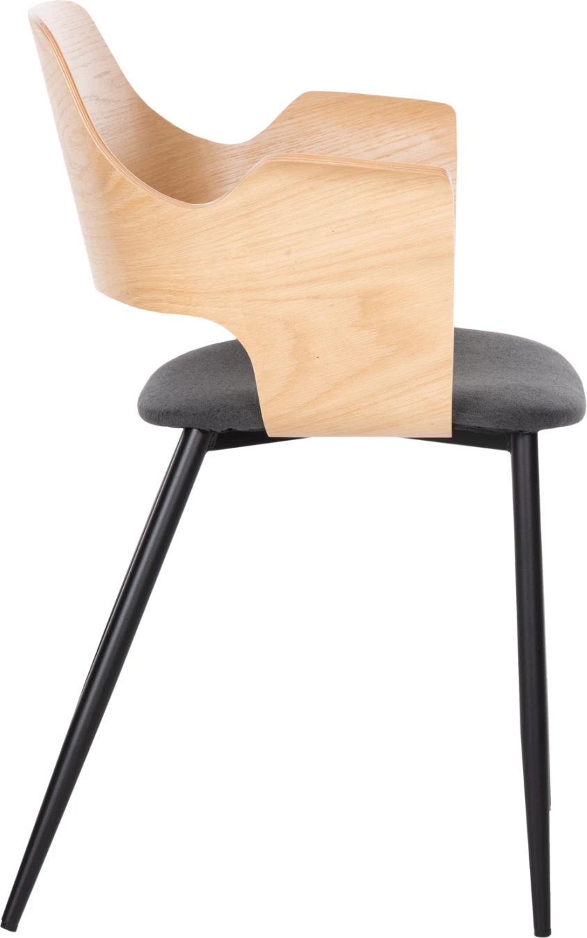 Karrige ngrënieje VELP FH9616.02 dru, ngjyrë natyrale-gri, këmbë metali të zeza, 55,5x50x79H cm, set prej 2 copë