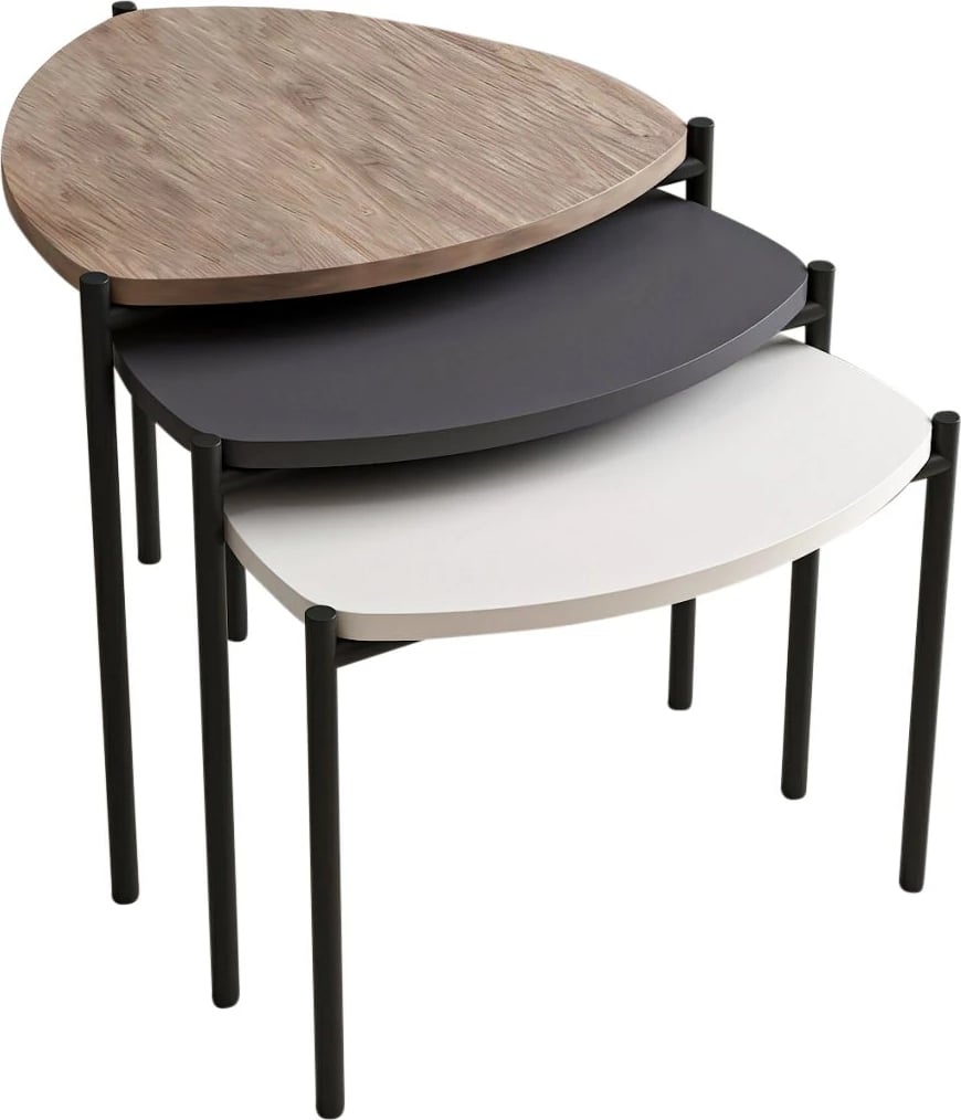 Set tavolinash ndihmëse, 3 copë, Lenny, shumëngjyrëshe