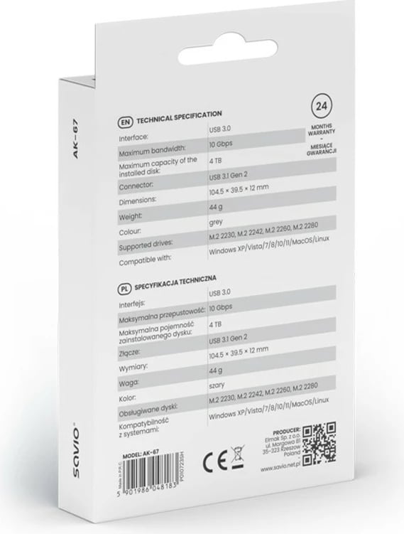 Kasë e jashtme për SSD M.2 NVMe Savio AK-67, USB-C 3.1, Gri