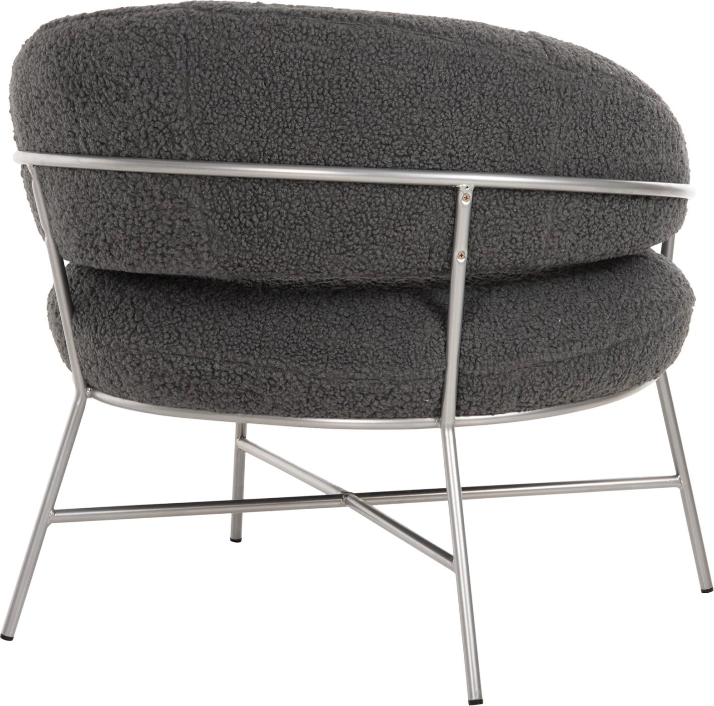 Fotelje TRUDI, stof boucle gri, kornizë metalike argjendi, 84x79x76cm