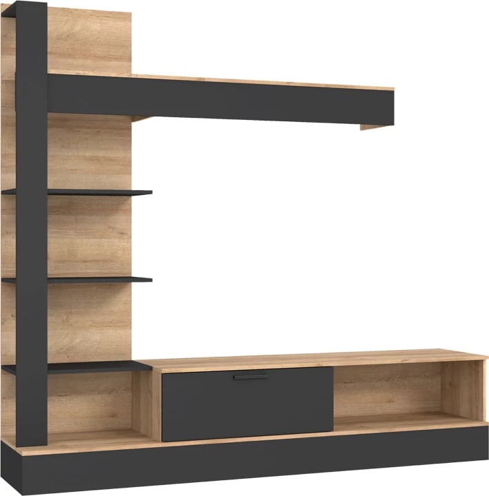 Kompleks dhome ndeje Dranko, melaminë, ngjyrë zezë-lisi, 205x41.5x192cm