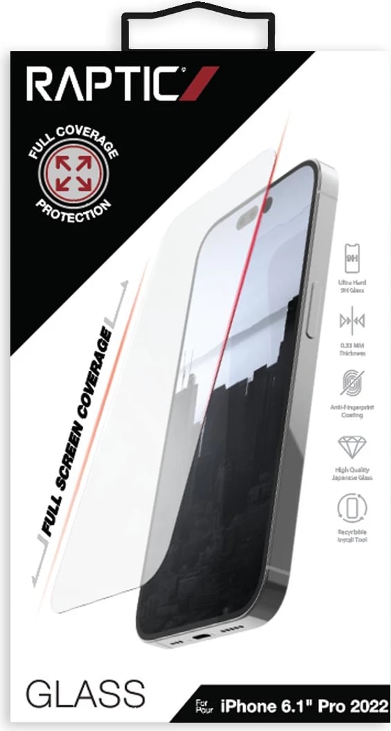 Xham mbrojtës Raptic X-Doria Full Glass për iPhone 14 Pro, transparent