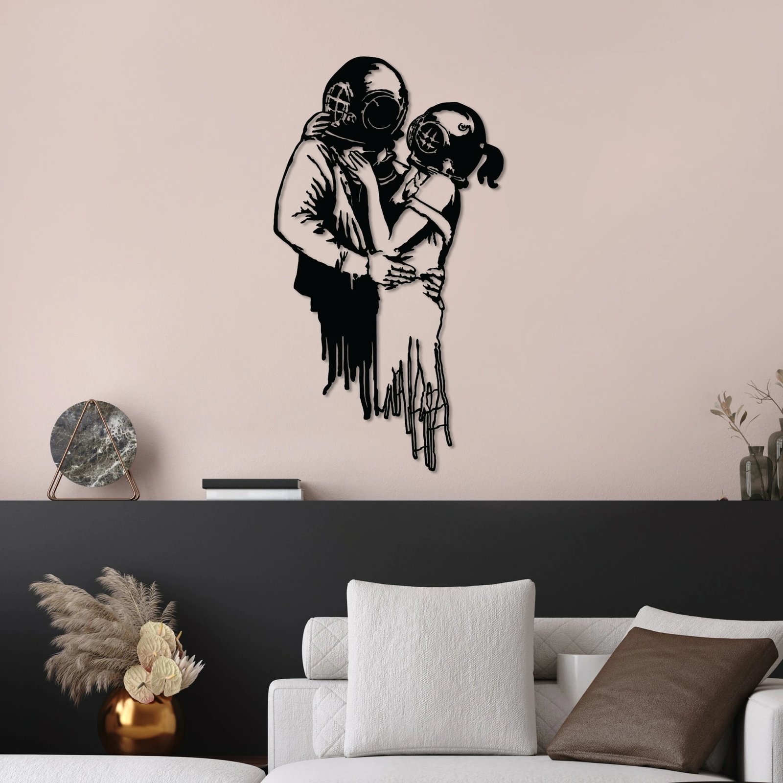 Aksesor dekorativ metalik për mur Wallity, Banksy 11, ngjyrë e zezë, 47x85cm