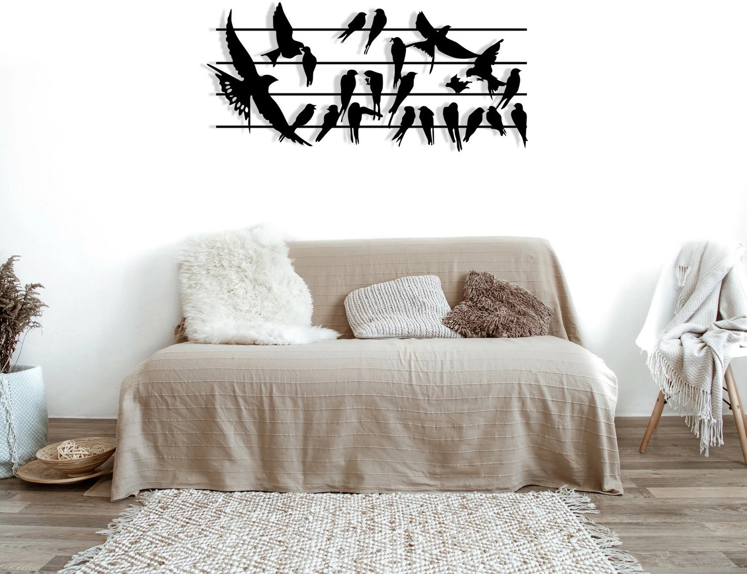 Aksesor dekorativ metalik për mur, Wallity Uccello - M123, ngjyrë e zezë, 69x32cm