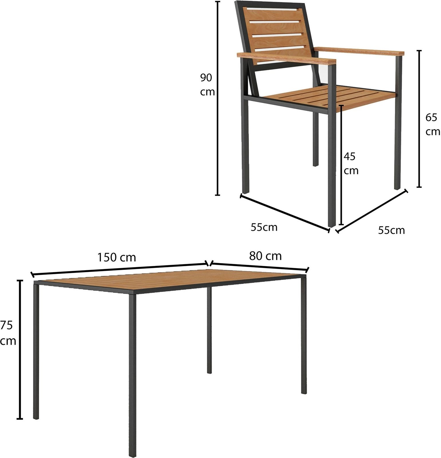 Tavolinë me karrige për terasë, 7 copë, ngjyrë teak, Skye Decor, CPT7707-150