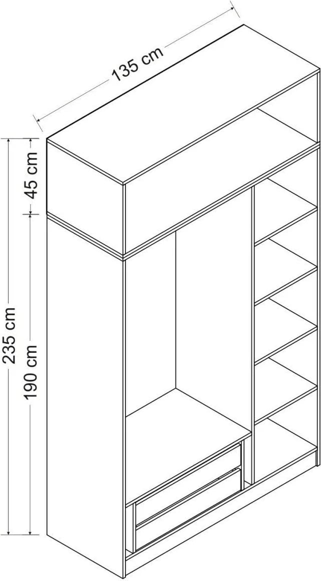Dollap Hanah Home, Minar 3 kapak, anthracite, 135x235x52 cm