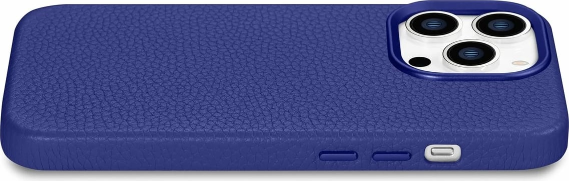 Mbështjellës iCarer Litchi Premium për iPhone 14 Pro, lëkurë natyrale, MagSafe, kaltër e errët