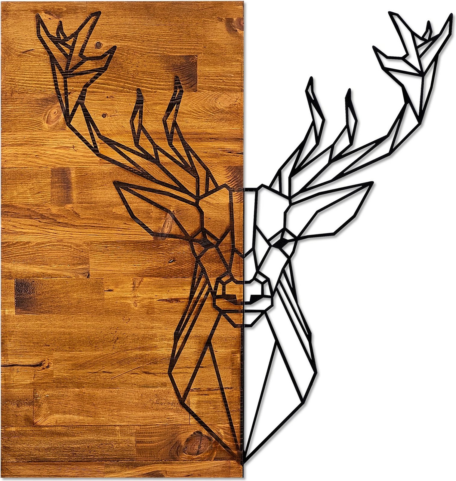 Aksesor dekorativ për mur, dru dhe metal, Wallity, Deer1, ngjyrë arre dhe e zezë, 56x58cm