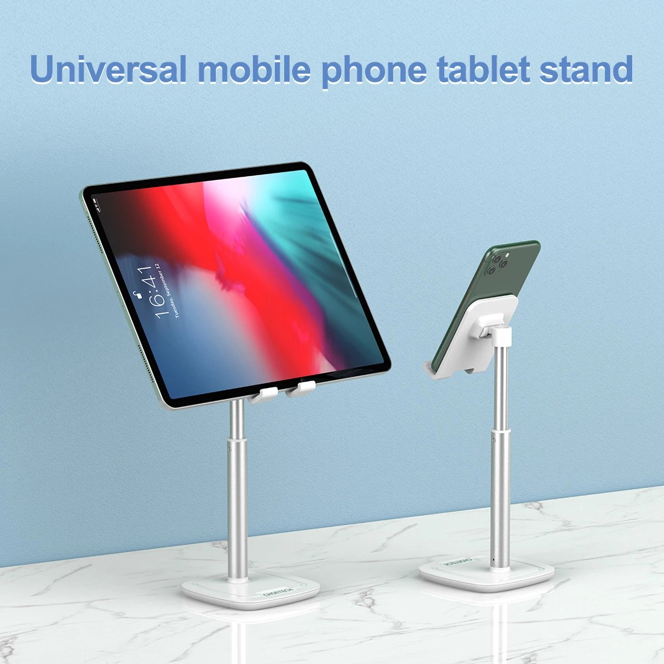 Mbajtëse telefoni/tableti Choetech H035, alumini, e bardhë dhe argjendtë, rregullim këndi dhe lartësie