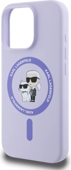 Mbështjellës Karl Lagerfeld Silicone Karl&Choupette Heads Ring MagSafe për iPhone 16 Pro, Violet