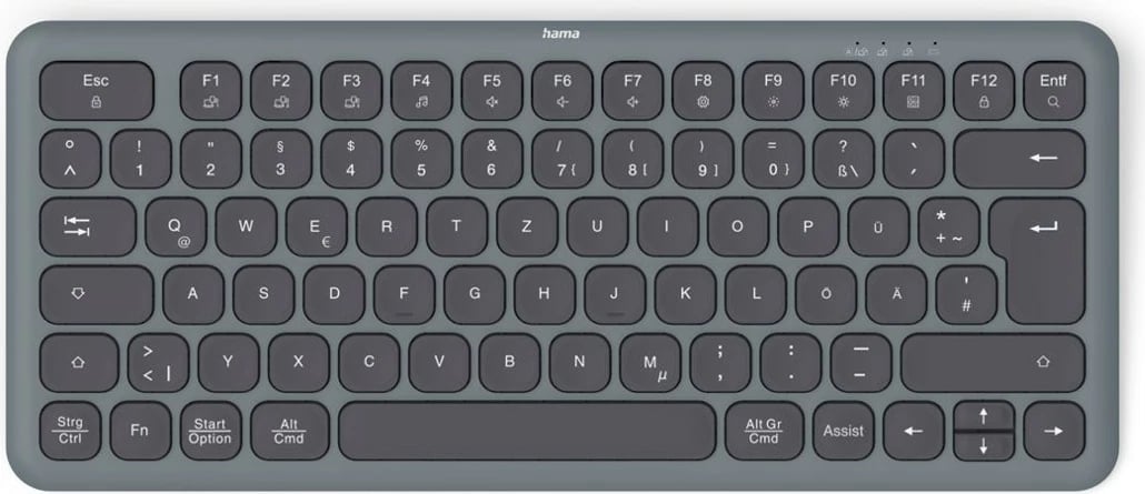 Tastierë pa tela Hama WK-500, kompakte, lidhje multi-device, QWERTY, e zezë/gri