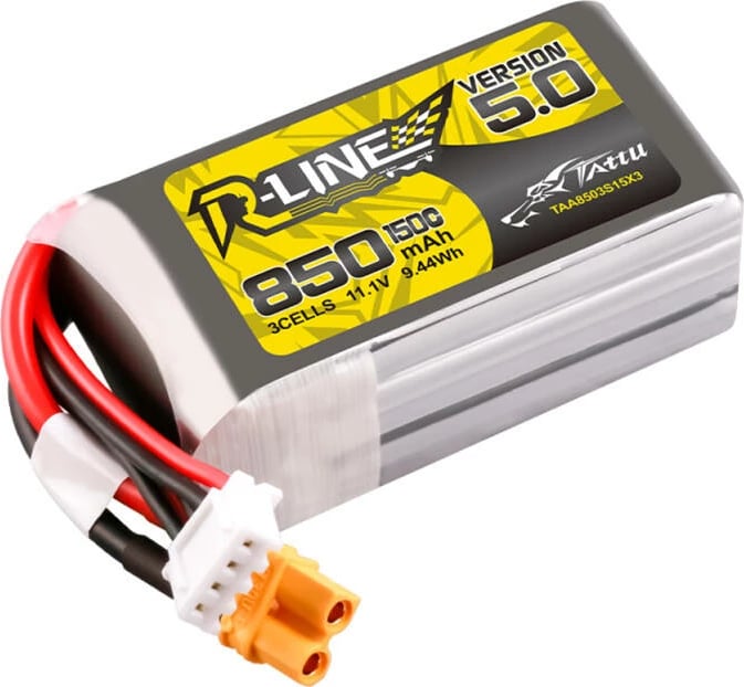 Bateri LiPo Tattu R-Line Version 5.0, 850mAh, 3S, 11.1V, 150C, XT30U-F