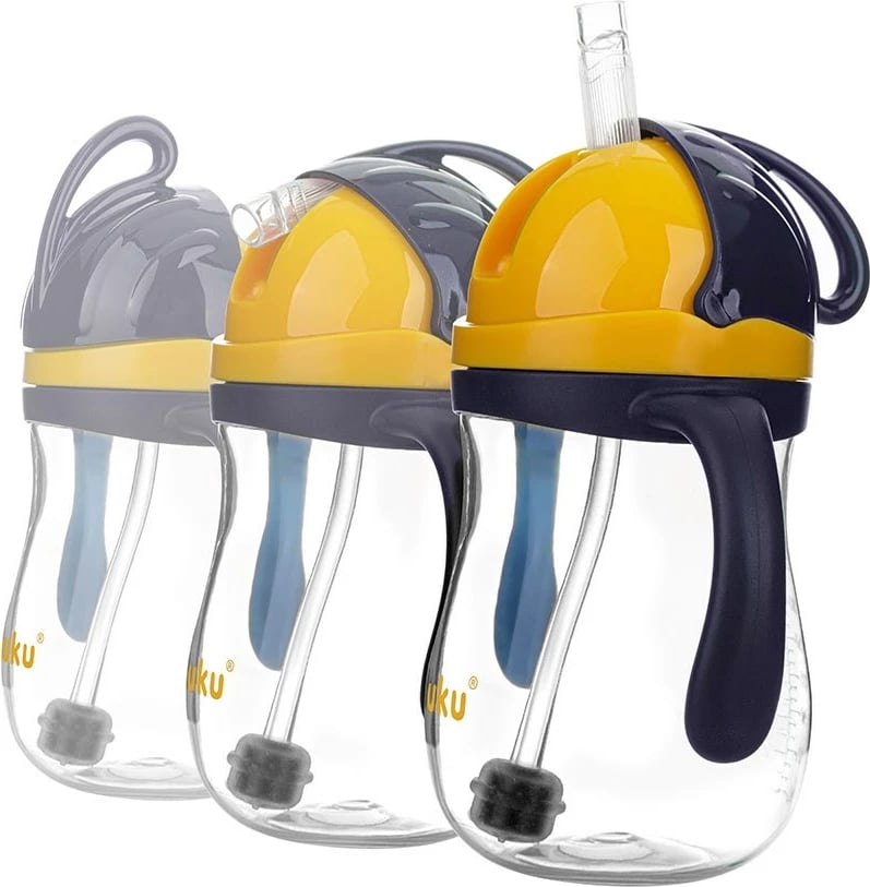 Shishe me pipë silikoni me peshë, Akuku, 280 ml, e verdhë