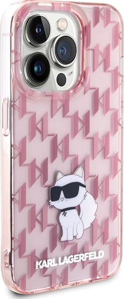 Mbështjellës, Karl Lagerfeld, Monogram Choupette, për iPhone 15 Pro Max, hardcase TPU/PC, rozë