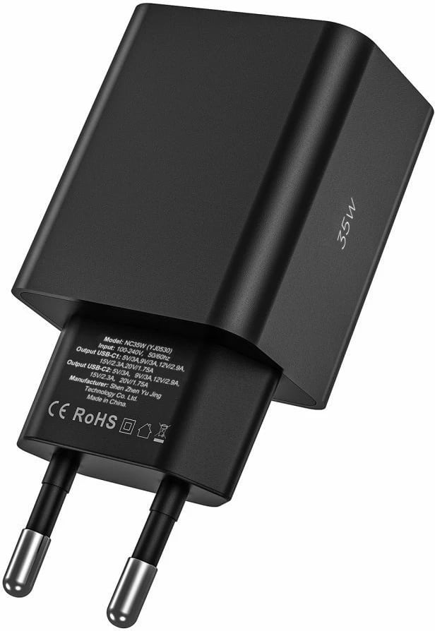 Karikues rrjeti Tech-Protect C35W me 2x USB-C PD 35W dhe kabllo USB-C/USB-C, Bardhë set