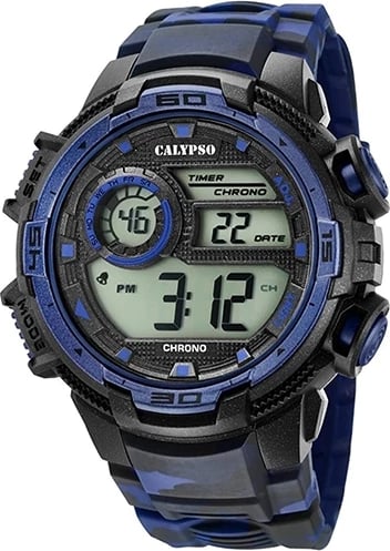 Orë dore CALYPSO K5723/1 për meshkuj, e zezë/blu