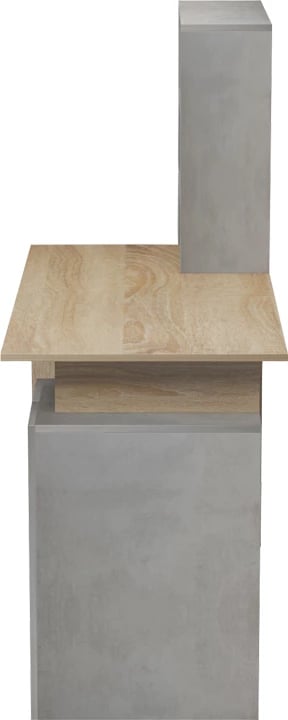 Tavolinë zyre me raft librash dhe dollap Meza, ngjyrë sonoma-gri çimento, 146.3x55x128.8cm
