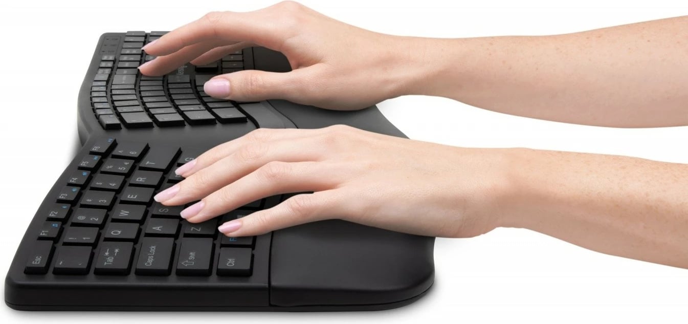 Tastierë wireless Kensington Pro Fit Ergo K75401WW, NL layout, 2.4 GHz & Bluetooth, ergonomike me mbështetëse kyçesh, e zezë