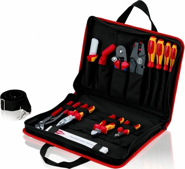 Çantë veglash Knipex 00 21 11, poliestër, 8 xhepa, zi e kuqe