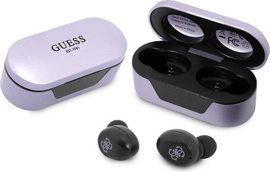 Kufje TWS Guess GUTWST31EU me Bluetooth 5.0, me stacion karikimi 400mAh, Violet