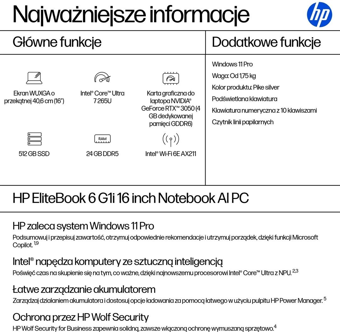 Laptop HP EliteBook 6 G1i Ultra 7 265U, 16" WUXGA, 24GB RAM, 512GB SSD, Pike silver