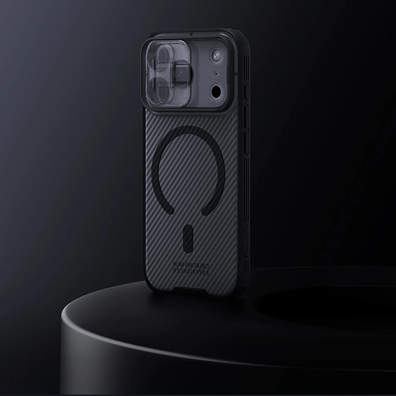 Mbështjellës Nillkin CamShield Pro për iPhone 17 Pro, MagSafe kompatibil, PC+TPU, transparent i zi