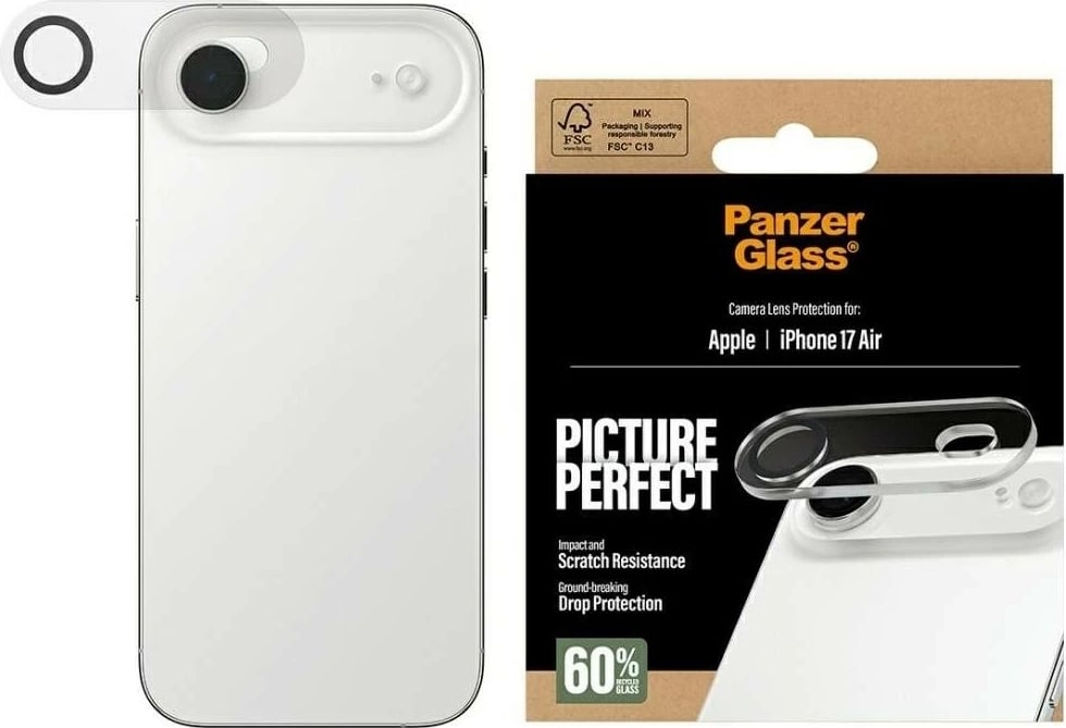 Mbështjellës xhami PanzerGlass për kamerë iPhone 17 Air, transparent