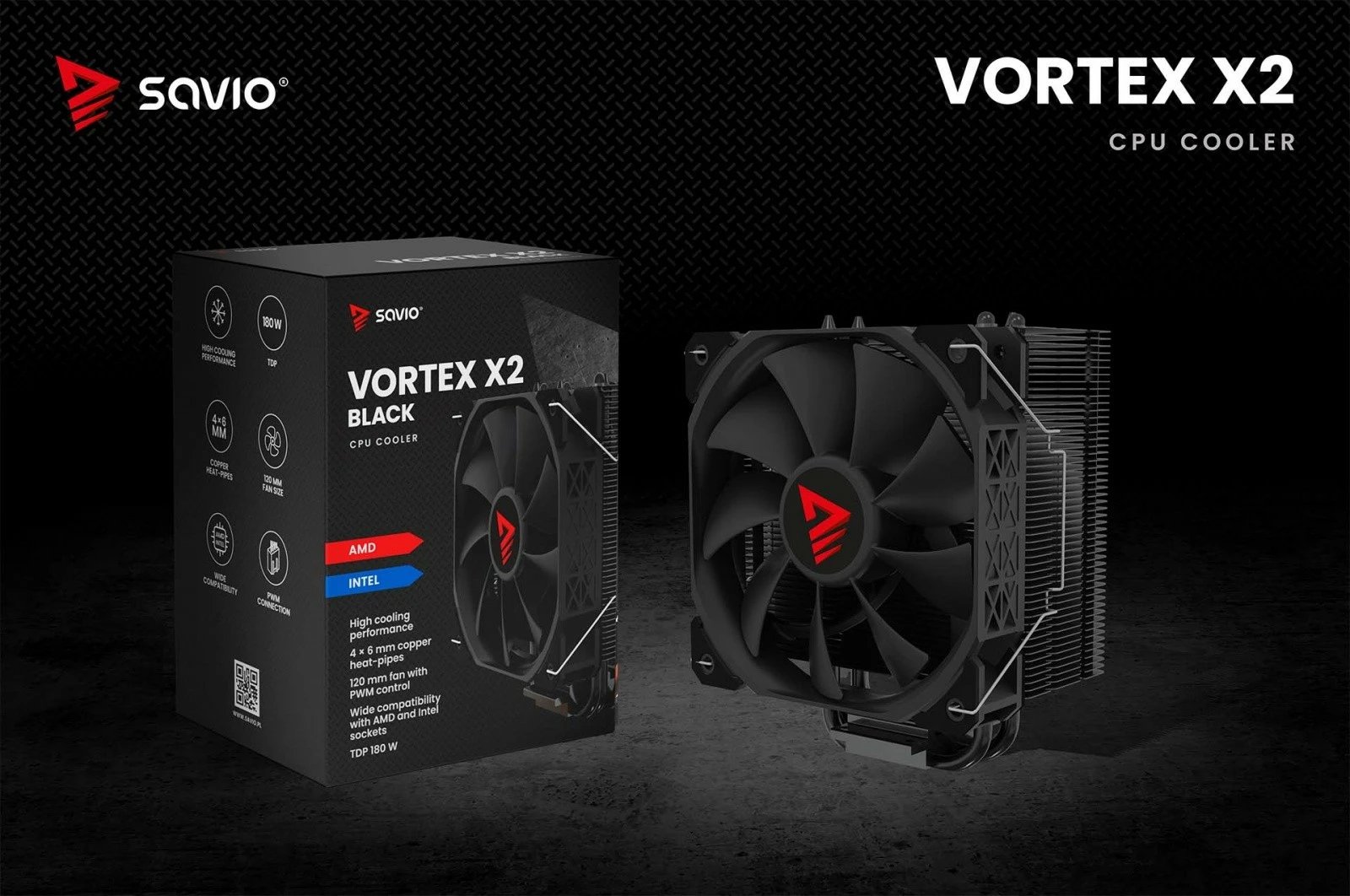 Ftohës procesori Savio Vortex X2 Black, 120 mm, 4-pin, për Intel/AMD, i zi Ftohës procesori Savio Vortex X2 Black, 120 mm, 4-pin, për Intel/AMD, i zi