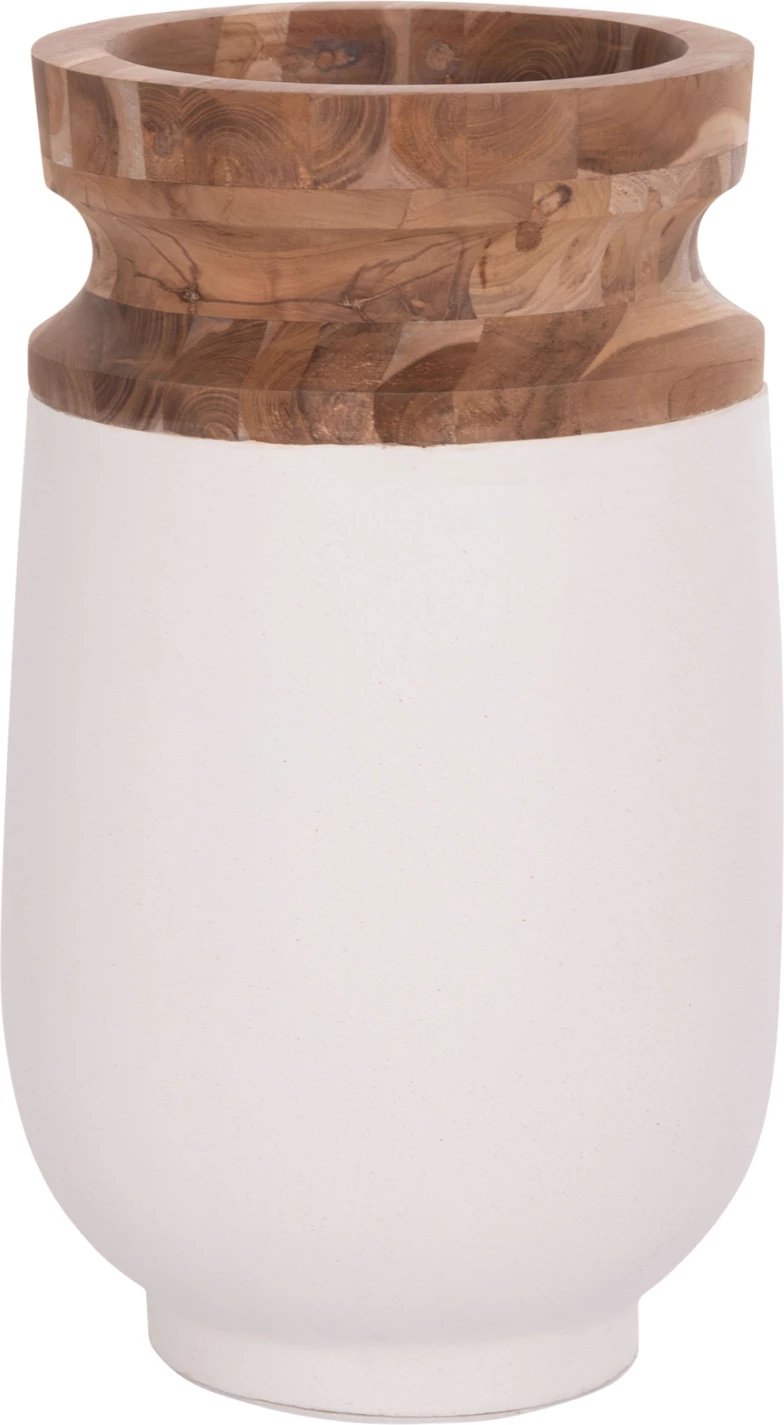 Vazo dekorative për dysheme LINTER, fibër-cement, ngjyrë e bardhë, dru tik, Φ34x60cm