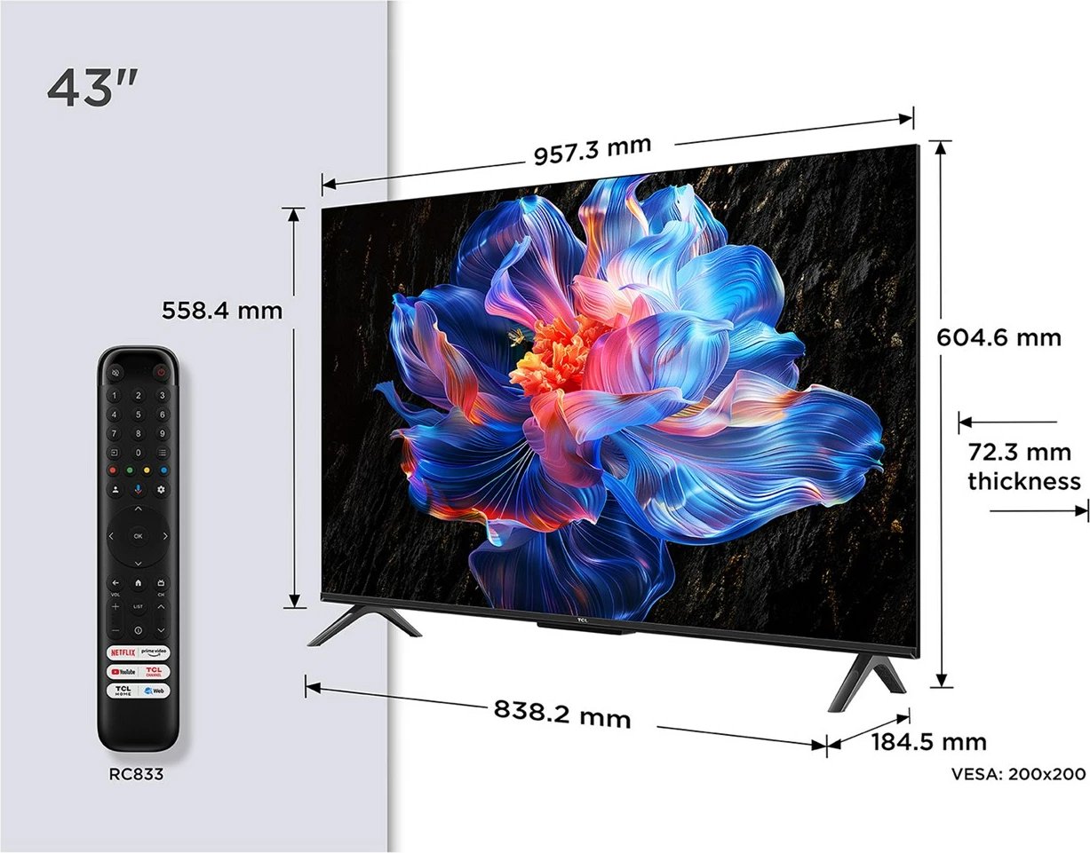 Televizor TCL 43P69K, 43", 4K Ultra HD, Smart TV, Google TV, Zi