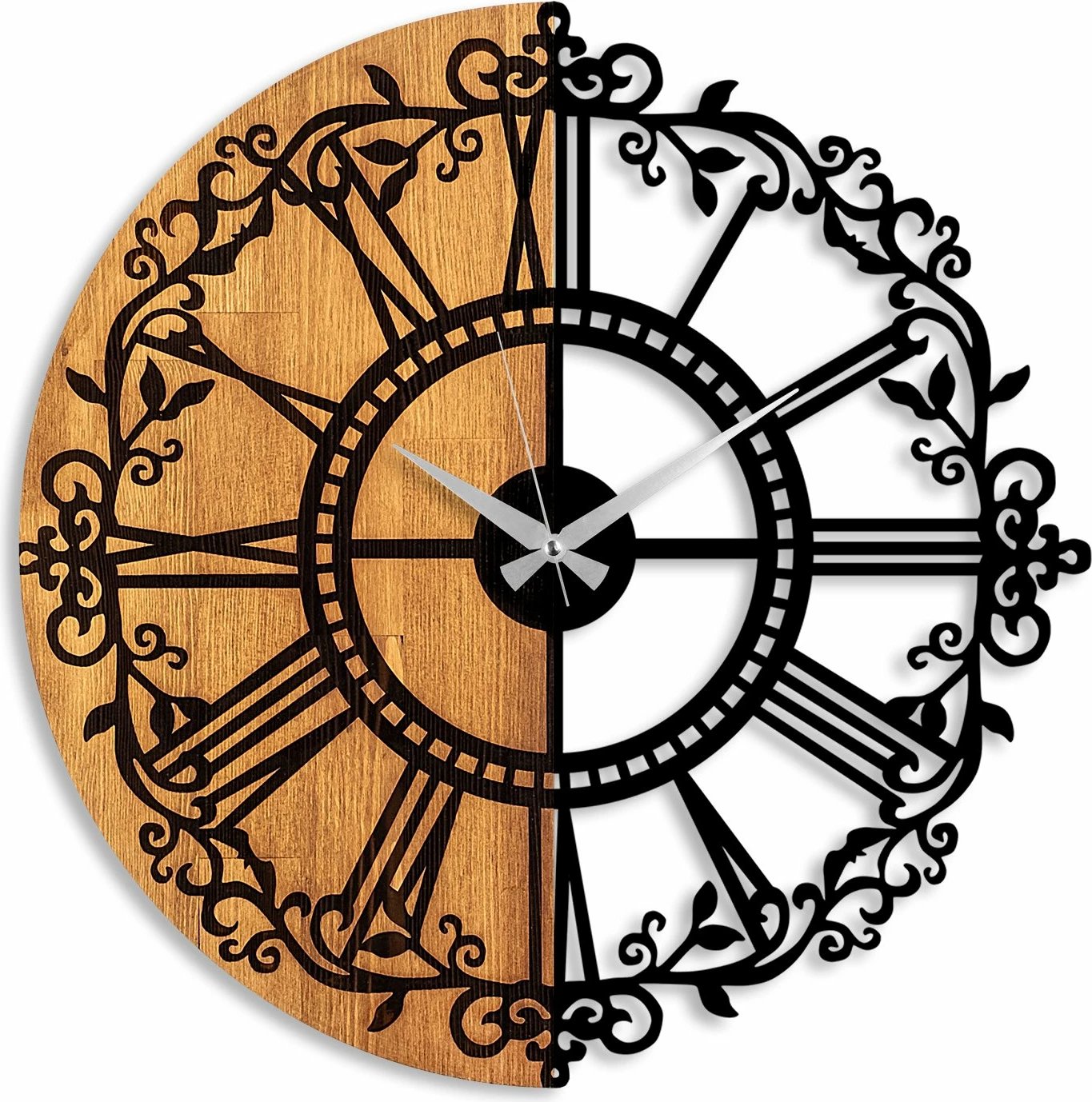 Orë muri dekorative prej druri, Wallity, ngjyrë arre dhe e zezë, 56cm