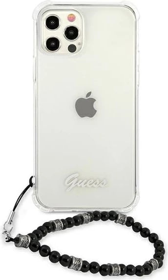 Mbështjellës Guess GUHCP12MKPSBK për iPhone 12/12 Pro 6.1", Transparent, me varëse Black Pearl