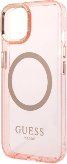 Mbështjellës Guess Gold Outline MagSafe për iPhone 14 6.1", rozë