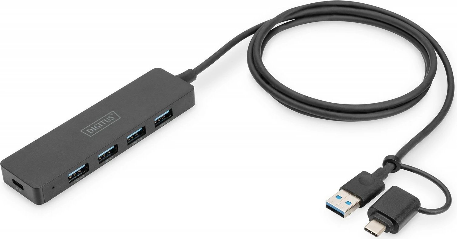Hub USB Digitus DA-70236, 4 porta USB 3.0, USB-A + USB-C, 1.2m, i zi