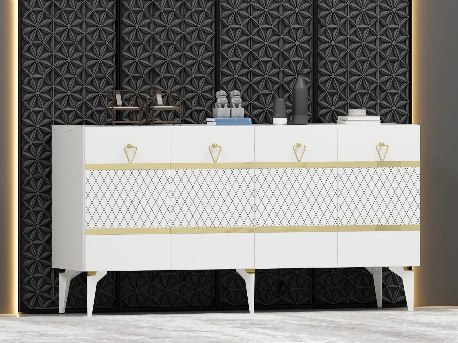 Konsol Skye Decor, e bardhë, ari