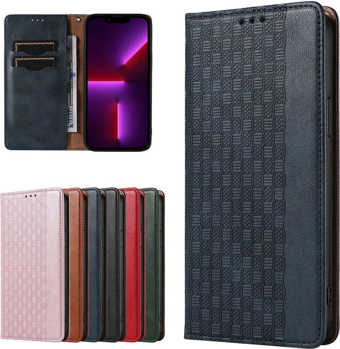 Mbështjellës Hurtel Magnet Strap Case për iPhone 14 Pro Max, me kapak, portofol, qëndrim, rrip dore, kaltër